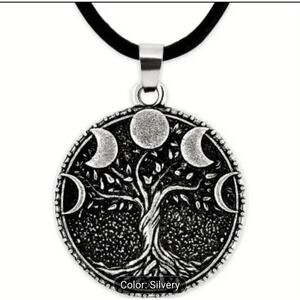 Moon Phases Tree of Life Necklace Silver Tone Celestial Pagan Witchy Jewelry